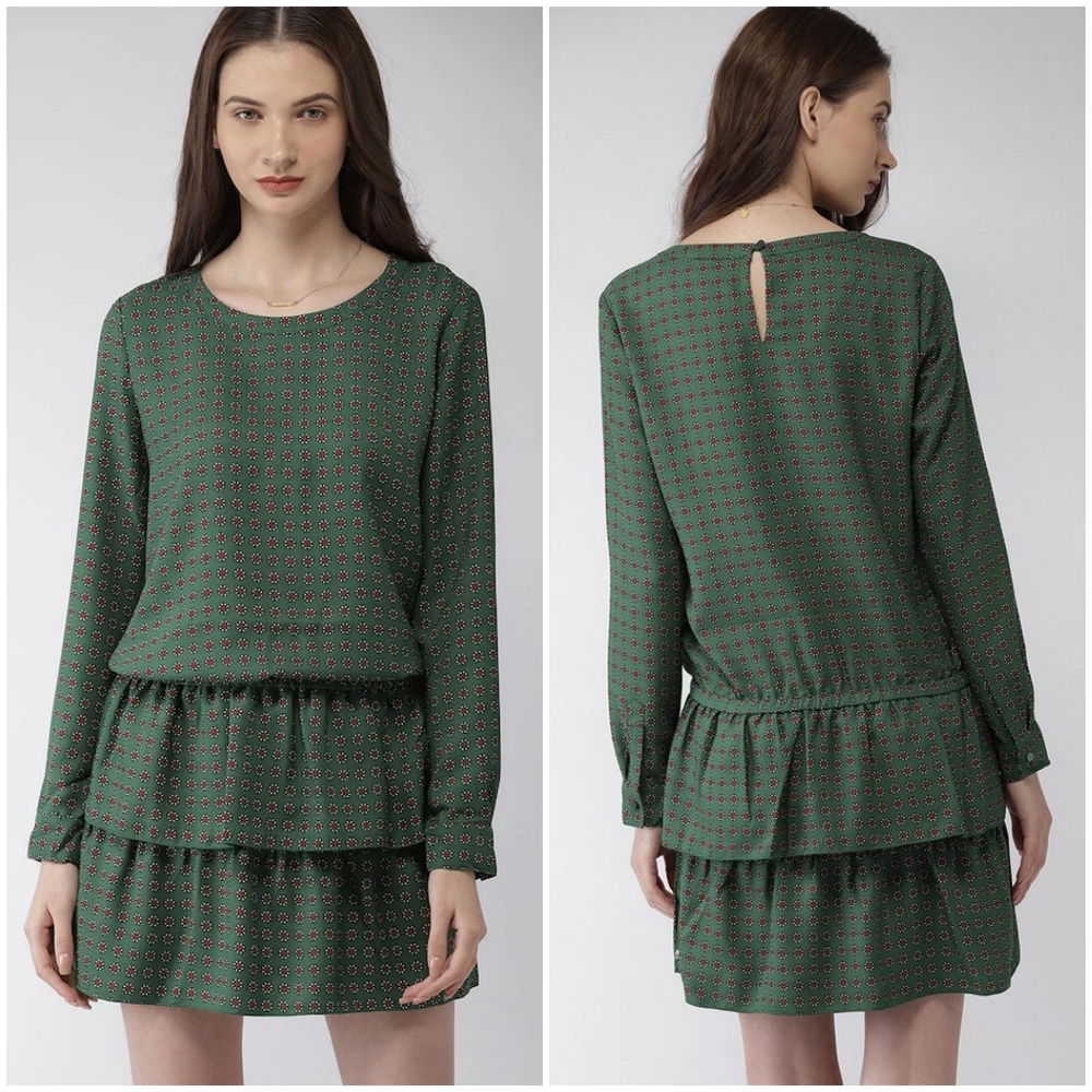 NWT Scotch & Soda Green Floral Print Ruffle Dress, Size M